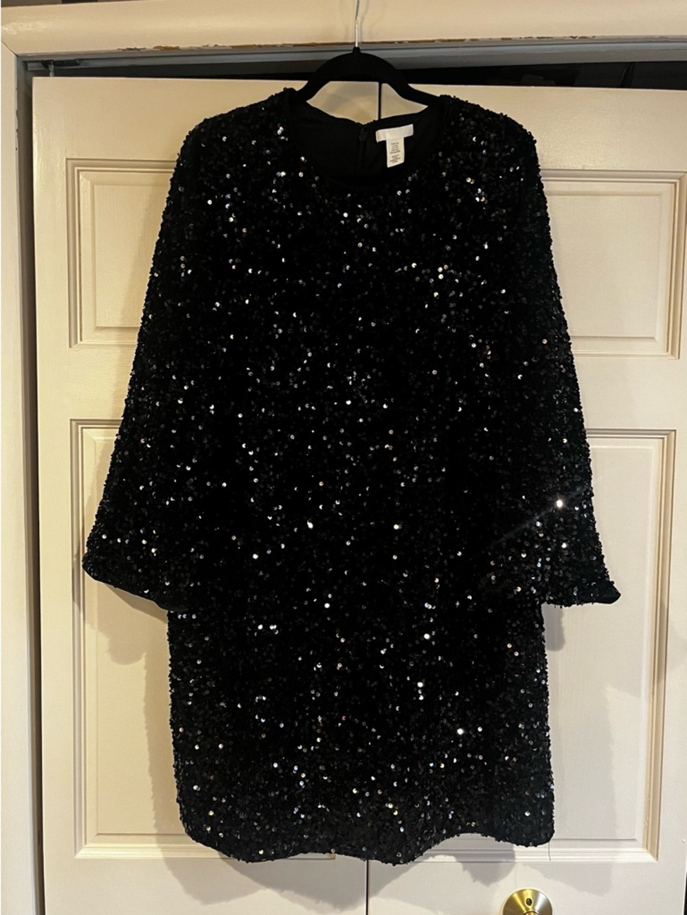 H&M Black Sequin Long Sleeve Mini Dress - Size XXL